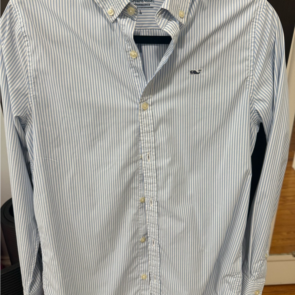 Vineyard Vines Boys L (16)  Light Blue Pinstripe Shirt
